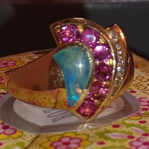 Opal, Ruby, Diamond 14k Ring Size 6